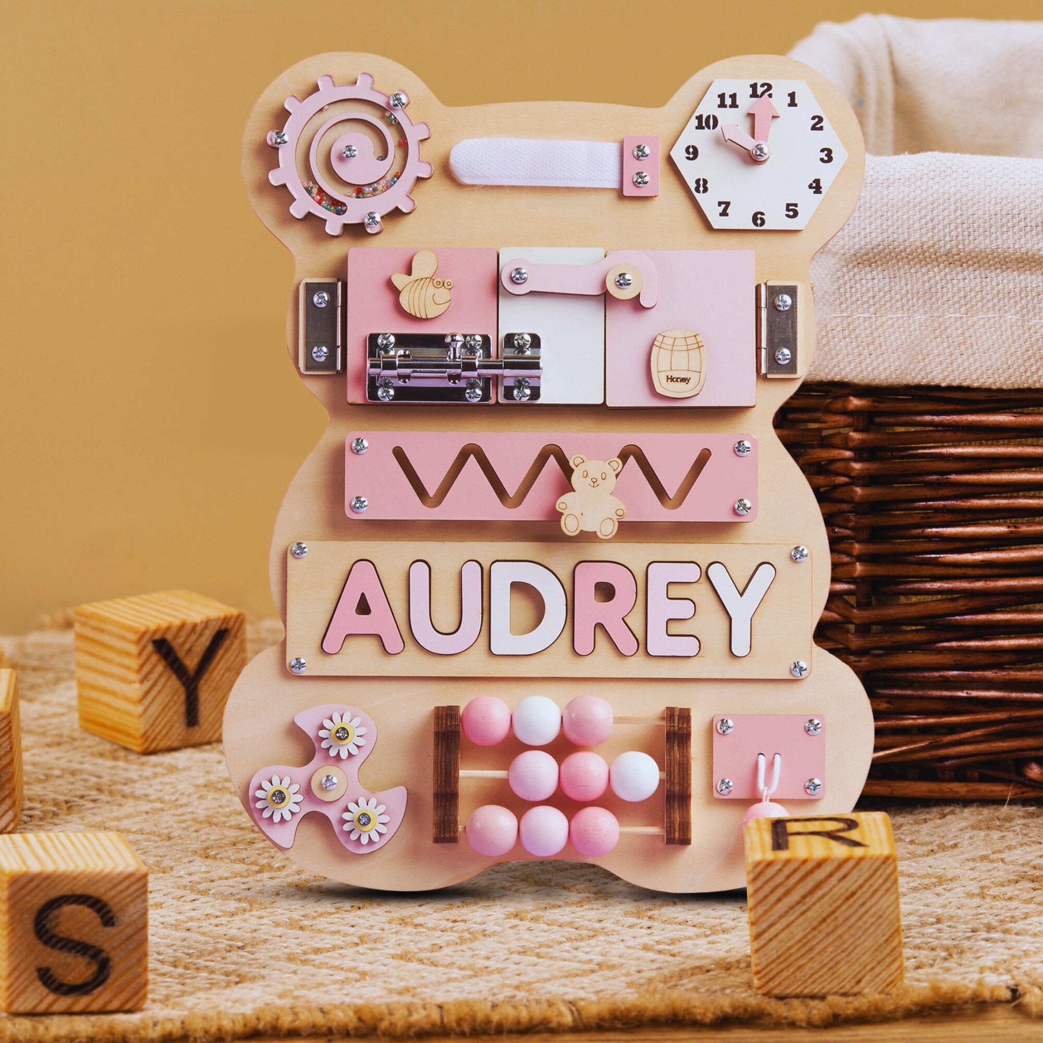 Personalized Bear Busy Board - Wooden Montessori Toys | Kalotoys