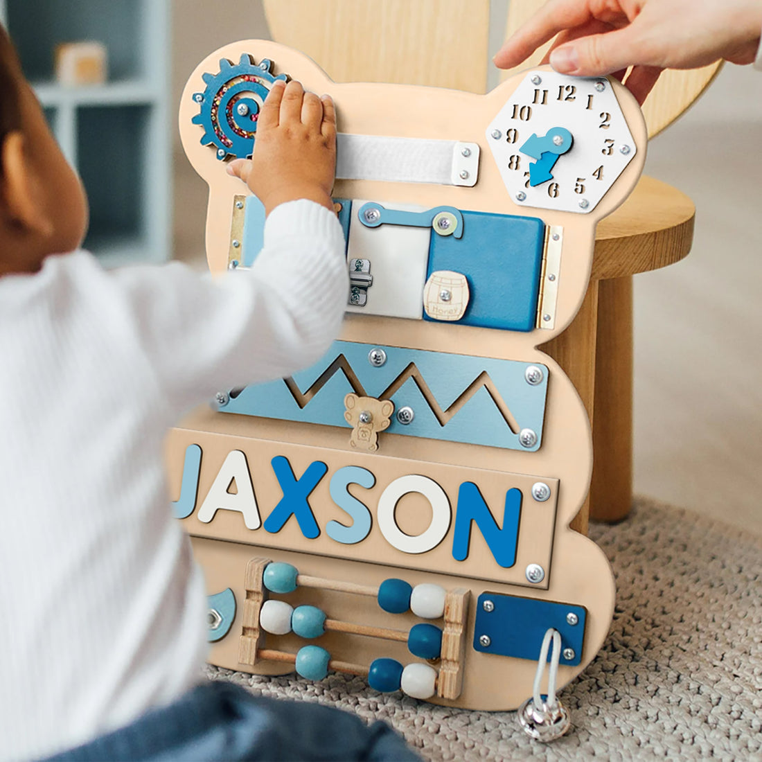 Personalized Bear Sensory Board with Baby Name - Wooden Montessori Toys | Kalotoys, BB04