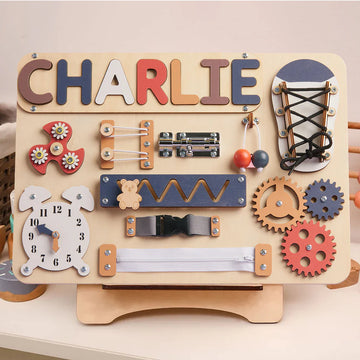 Customized Busy Board With Baby Name - Wooden Montessori Toys | Kalotoys, BB10