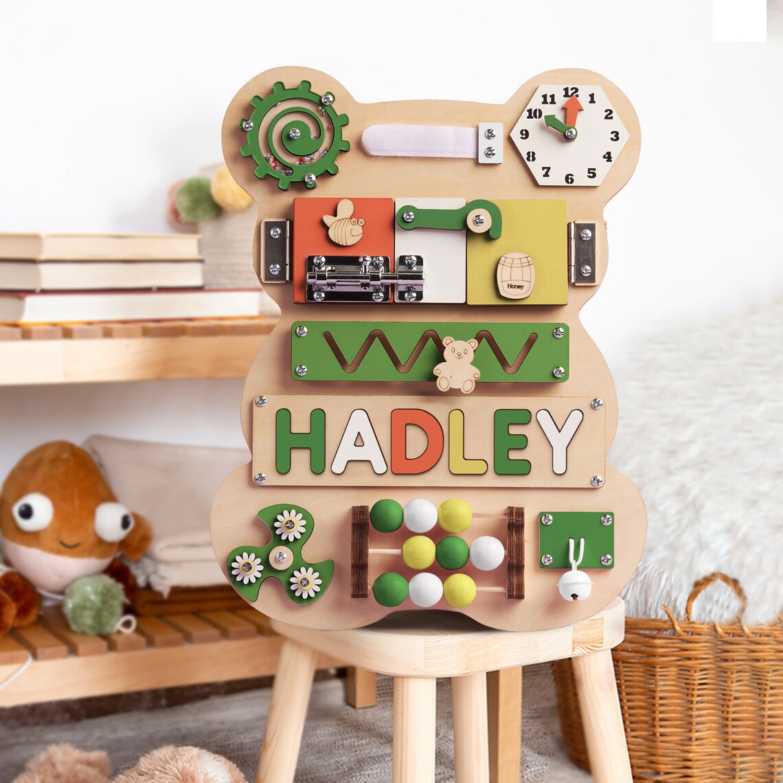 Personalized Bear Sensory Board with Baby Name - Wooden Montessori Toys | Kalotoys, BB04